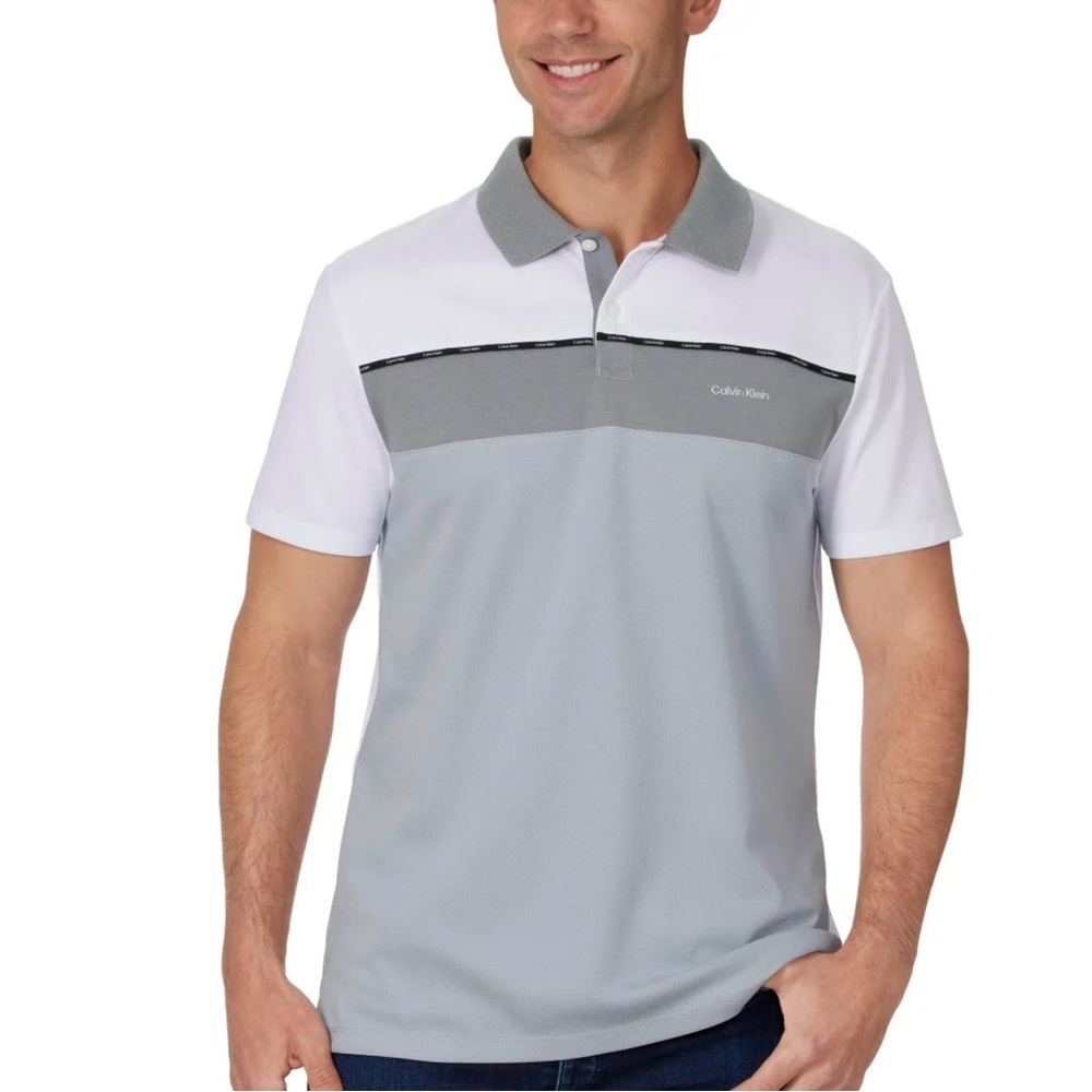 Calvin Klein Gray and White Polo Shirt